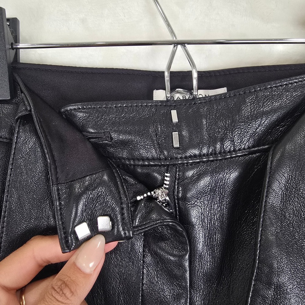 Aritzia Babaton Tie Front Vegan Leather Pants Black High Waisted Straight Leg 4 - Picture 6 of 12
